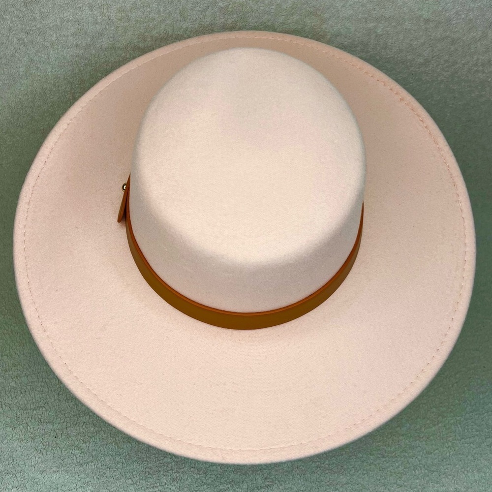 Classic Western Cowgirl Wide-Brim Hat w/Tan Band Pink Women’s Faux Wool Classic - Picture 5 of 9